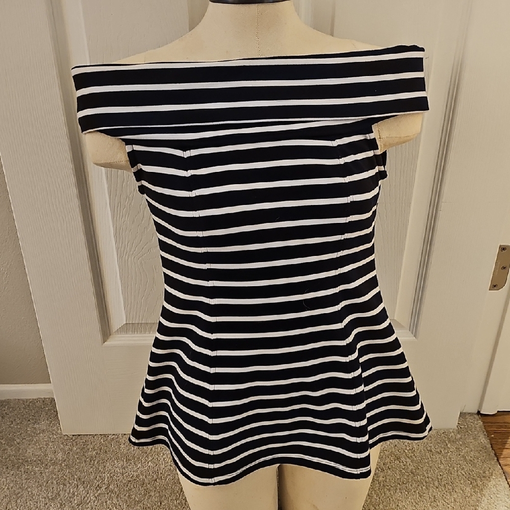 Maeve Black and White Striped Top
